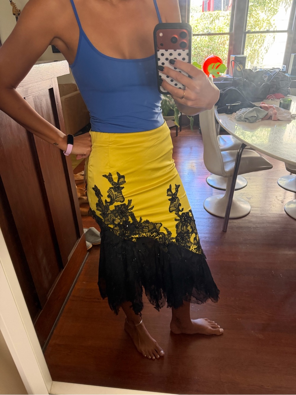 MANDALAY - NWT Yellow Pencil Skirt with Black Lace Trim